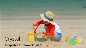  Presentation with medical evaluation of 5 years old boy - PPT theme featuring boy playing with beach toys background and a soft green colored foreground
