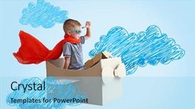  Presentation with cardboard - PPT layouts consisting of boy playing with cardboard airplane background and a light blue colored foreground