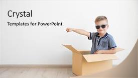  Presentation with text box - Audience pleasing PPT theme consisting of boy playing with cardboard box backdrop and a white colored foreground
