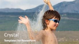 Presentation with fishing net - Beautiful slide deck featuring boy playing with fishing net backdrop and a coral colored foreground
