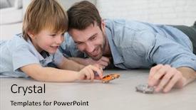  Presentation with toy - Slide deck featuring boy playing with toy car background and a mint green colored foreground