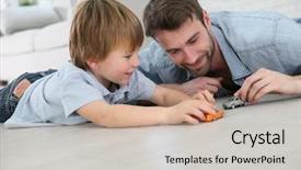  Presentation with crashed cars - Beautiful slide deck featuring playtime - daddy with little boy playing backdrop and a light gray colored foreground
