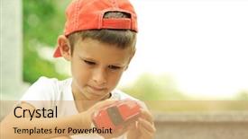  Presentation with toy - Slide set with boy playing with toy car background and a coral colored foreground