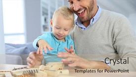  Presentation with old - Colorful presentation design enhanced with boy playing with wooden blocks backdrop and a soft green colored foreground