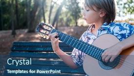 Presentation with musical instrument - Theme with boy-plays-the-guitar background and a ocean colored foreground