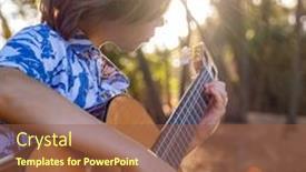  Presentation with musical instrument - Slides having boy-plays-the-guitar background and a tawny brown colored foreground