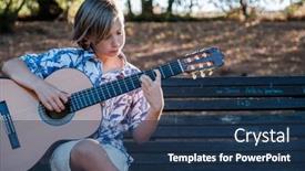  Presentation with musical instrument - PPT theme consisting of boy-plays-the-guitar background and a ocean colored foreground