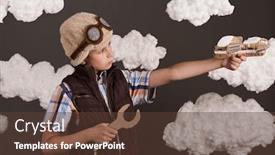  Presentation with dreams - Slides having boy-plays-with-a-cardboard background and a tawny brown colored foreground