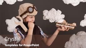  Presentation with dreams - Beautiful PPT layouts featuring boy-plays-with-a-cardboard backdrop and a tawny brown colored foreground