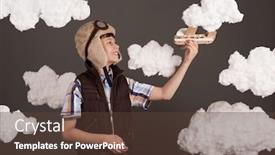  Presentation with dreams - Colorful PPT theme enhanced with boy-plays-with-a-cardboard backdrop and a tawny brown colored foreground