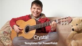  Presentation with soft toy for babies - Cool new PPT theme with boy plays with an acoustic backdrop and a coral colored foreground