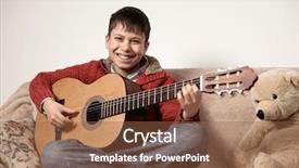  Presentation with acoustic - Cool new PPT theme with boy plays with an acoustic backdrop and a tawny brown colored foreground