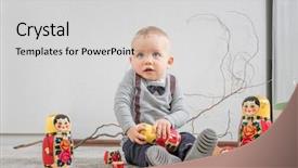  Presentation with russian doll - Beautiful presentation theme featuring boy plays with russian nest backdrop and a light gray colored foreground