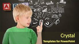  Presentation with abc - Cool new slide set with boy pointing against wooden blocks backdrop and a tawny brown colored foreground