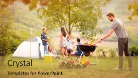  Presentation with grilling - Cool new slide set with boy prepare fire for grilling backdrop and a yellow colored foreground