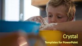  Presentation with container - Slide deck having boy preparing food in yellow background and a  colored foreground