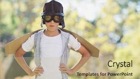  Presentation with aviation - Cool new slides with boy pretending to be an aviation pilot in park backdrop and a coral colored foreground