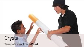  Presentation with cigarette - Amazing slide deck having boy pushes a large cigarette backdrop and a  colored foreground