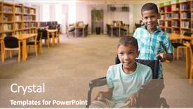  Presentation with wheelchair - PPT layouts enhanced with boy pushing friend on wheelchair background and a coral colored foreground