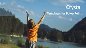  Presentation with students hands raised - Theme enhanced with boy raised his hands up background and a  colored foreground