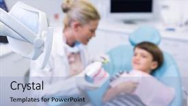  Presentation with treatment - Slide deck consisting of boy receiving treatment by dentist background and a light blue colored foreground