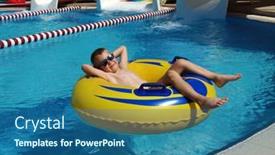  Presentation with rubber - Amazing presentation having boy-relaxing-on-the-inflatable backdrop and a ocean colored foreground