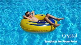  Presentation with rubber - PPT theme having boy-relaxing-on-the-inflatable background and a teal colored foreground