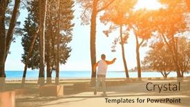  Presentation with outdoors - Presentation theme with boy-riding-skateboard-outdoors background and a coral colored foreground