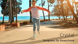  Presentation with outdoors - Slides featuring boy-riding-skateboard-outdoors background and a coral colored foreground