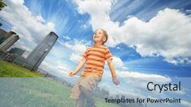  Presentation with scenic - Amazing presentation theme having boy running on green grass backdrop and a light blue colored foreground
