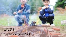  Presentation with barbecue - Audience pleasing PPT layouts consisting of boy scout - barbecue in nature group backdrop and a coral colored foreground