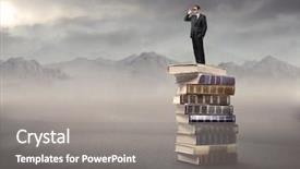  Presentation with stack books - Audience pleasing presentation theme consisting of boy scout - man using binoculars standing backdrop and a gray colored foreground