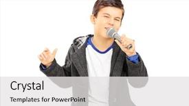  Presentation with microphone - Beautiful slides featuring boy singing on microphone isolated backdrop and a white colored foreground