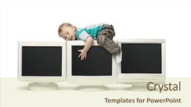  Presentation with white - Slide deck consisting of boy sit on crt monitor background and a  colored foreground