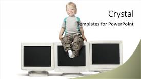 Presentation with white - Cool new presentation theme with boy sit on crt monitor backdrop and a  colored foreground