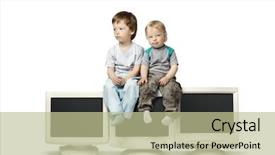  Presentation with wireless heart rate monitor - Cool new PPT theme with boy sit on crt monitor backdrop and a  colored foreground