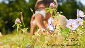  Presentation with flowers - Slides featuring boy-sits-among-blooming-flowers background and a  colored foreground