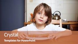  Presentation with eat - Audience pleasing PPT layouts consisting of poor children - boy sits at kitchen table backdrop and a coral colored foreground