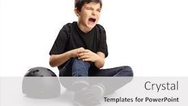  Presentation with knee - PPT theme featuring boy-sitting-and-holding background and a white colored foreground