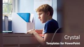  Presentation with home schooling - Slide deck enhanced with boy-sitting-at-desk-home background and a tawny brown colored foreground