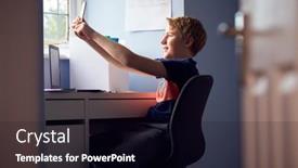  Presentation with home schooling - Slide set consisting of boy-sitting-at-desk-home background and a black colored foreground