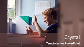  Presentation with home schooling - PPT theme with boy-sitting-at-desk-home background and a violet colored foreground