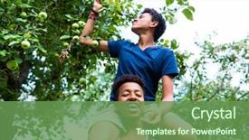  Presentation with fruit tree - Presentation theme enhanced with boy sitting on friends's background and a tawny brown colored foreground