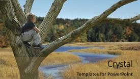  Presentation with nature - Beautiful presentation design featuring boy sitting in a tree backdrop and a coral colored foreground