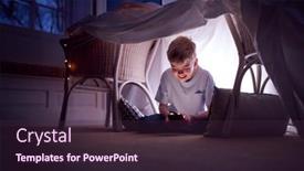  Presentation with mobile home - Presentation theme featuring boy-sitting-in-den background and a wine colored foreground