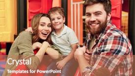  Presentation with parents - Colorful PPT theme enhanced with boy sitting on a slide backdrop and a coral colored foreground