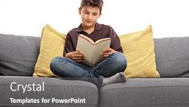 Presentation with book - Audience pleasing PPT layouts consisting of boy-sitting-on-a-sofa backdrop and a  colored foreground