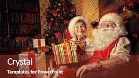  Presentation with santa - Amazing PPT theme having boy sitting on the lap backdrop and a tawny brown colored foreground
