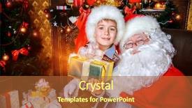  Presentation with christmas gift wrap - Amazing PPT theme having boy sitting on the lap backdrop and a red colored foreground