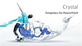  Presentation with airport boarding board - Cool new PPT theme with boy-skater-riding-on-board backdrop and a white colored foreground